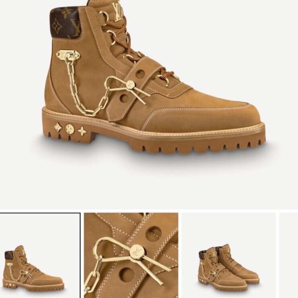 Louis Vuitton Tan Leather Lug-sole Boots with Gold Accents / NO WEAR / TRIED ON